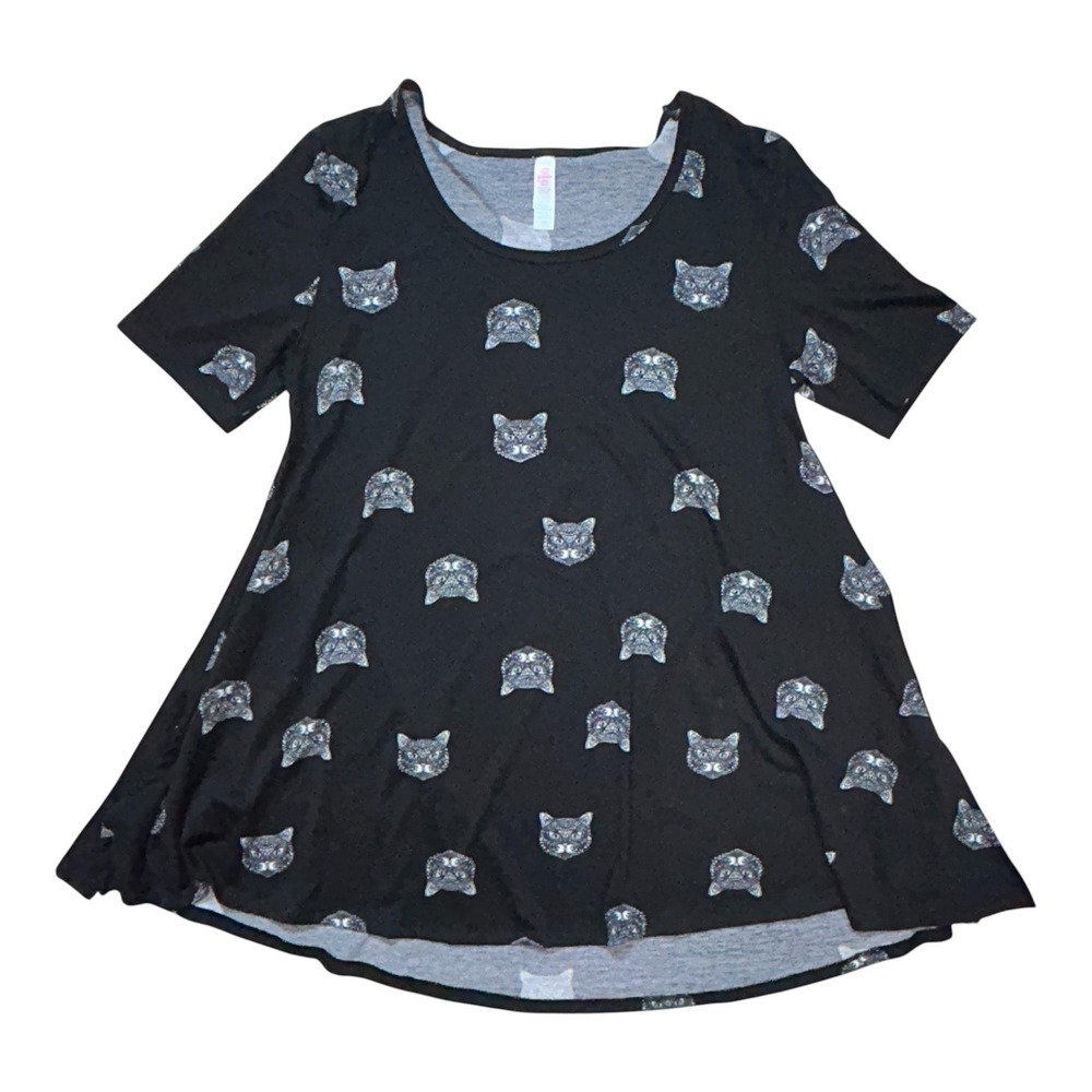 Womens Cat Face Short Sleeve‎ Top Size XS Oversized Animal Print Cat Lady Animal